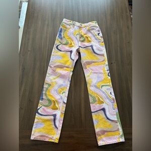 Zara Colorful Abstract Print Straight Leg Jeans Size 4